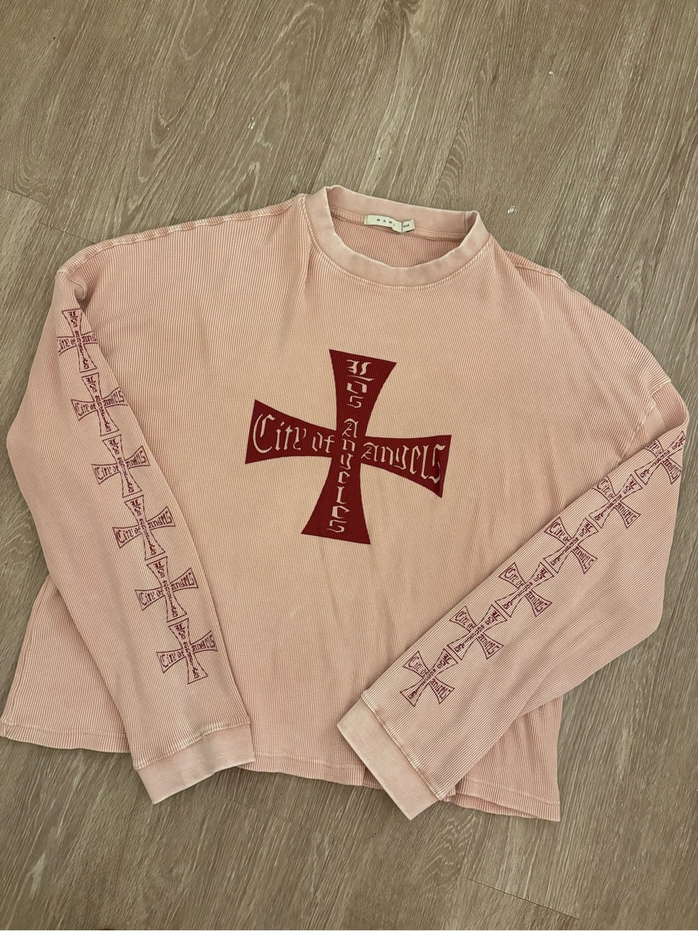 Pink Long Sleeve Graphic Tee with Cross Logo MNML